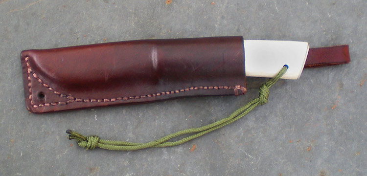 The finished knife, complete with leather sheath