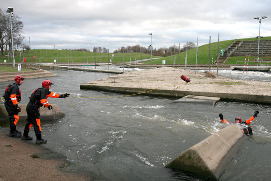 Practising throwing rope to a swimmer