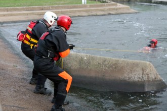 Once a swimmer has grabbed the rope, they can be pulled ashore