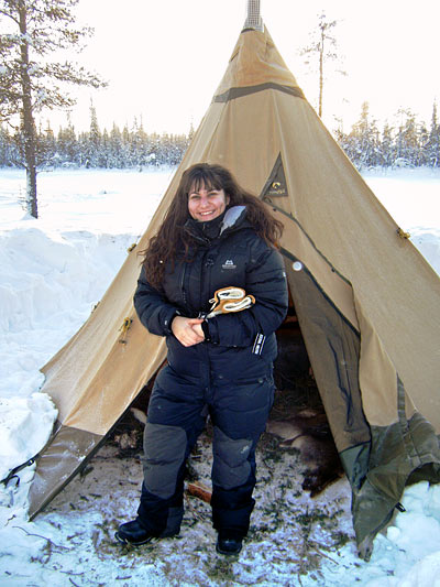Thalia in the Arctic, after sleeping out on the frozen lake