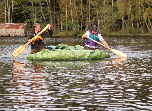Senior Assistant Rob Bashford joins a student in paddling the loch, on Woodlore's Journeyman course in Scotland