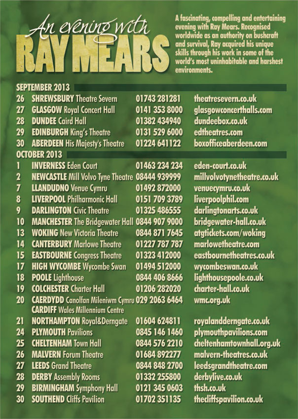 An Evening with Ray Mears 2013 - Tour venues and dates