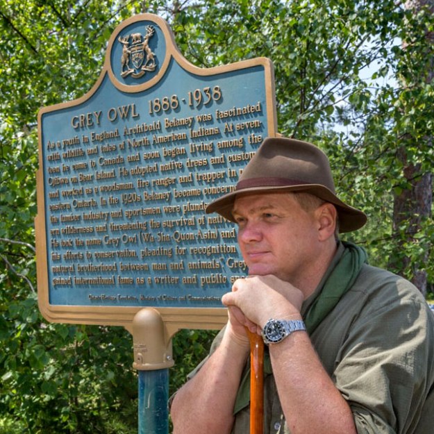 Ray Mears with Grey Owl Plaque, Temegami, Canada
